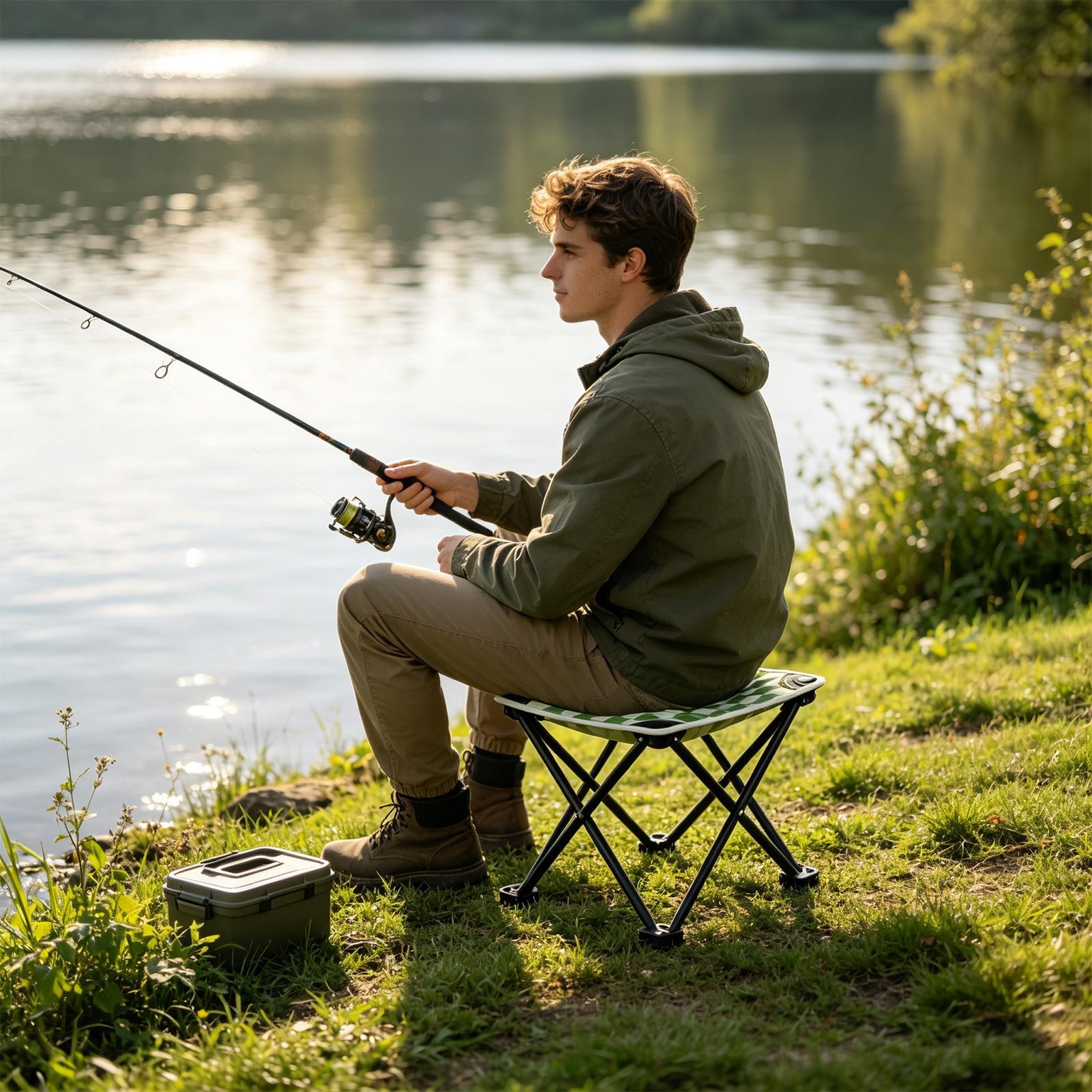 Fishing Backpack - Kleine, opvouwbare kruk met een geruit