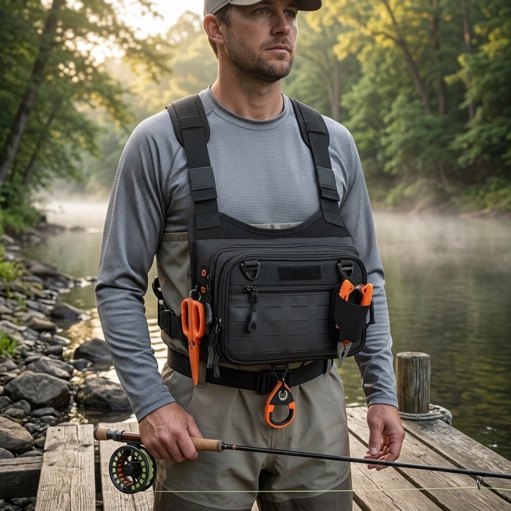 Vliegvisrugzak met borsttas, v - Fishing Backpack recensie en prijs